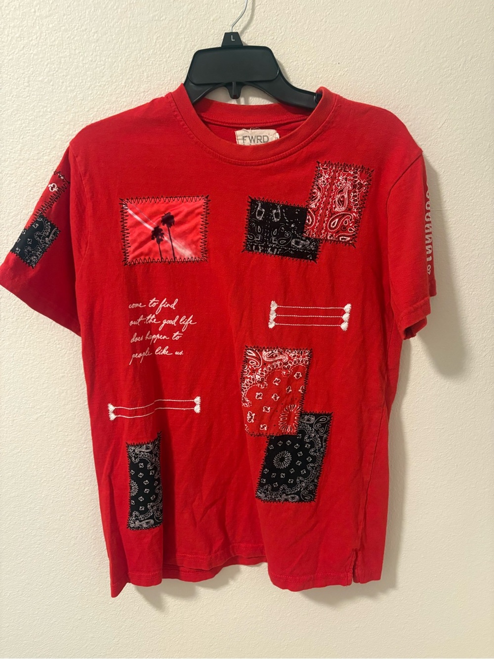 Red Patchwork Graphic Men's T-Shirt